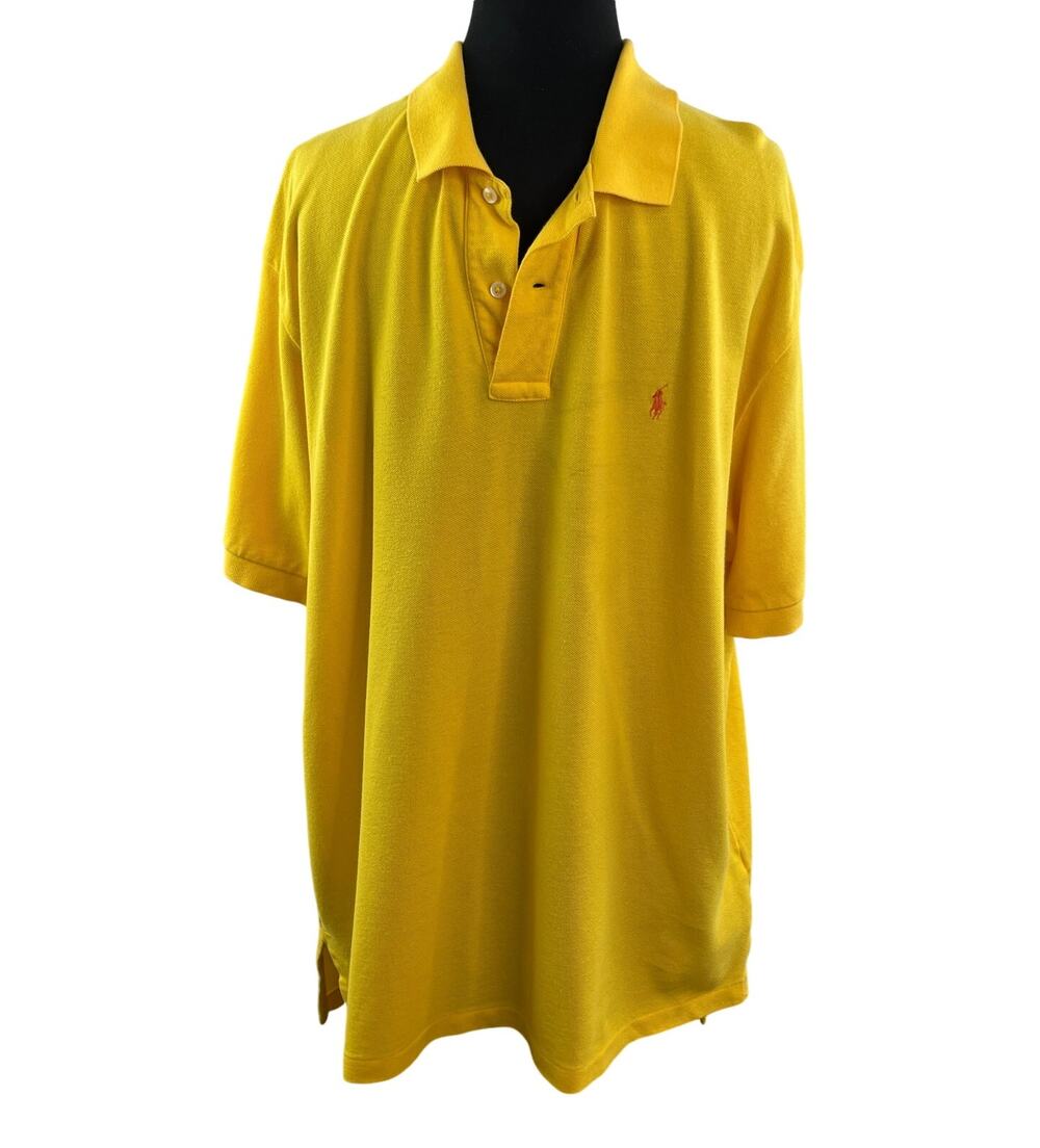 Polo Ralph Lauren Yellow Men's Polo Shirt Cotton Collared Short Sleeve Size XL